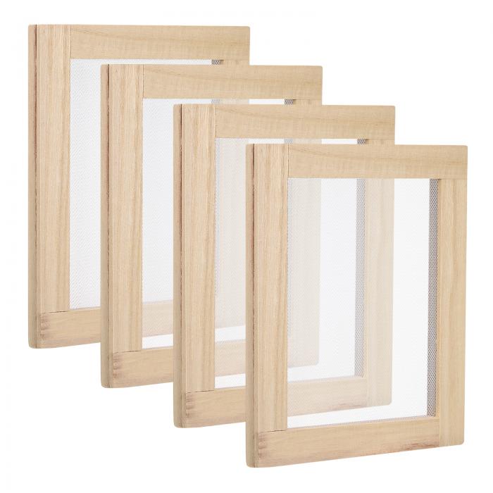 PATIKIL 18 x 15 cm 木製ペーパーメイキングスクリーン 4個入り 抄紙型フ レーム 抄紙型 ディッケル DIY ペーパークラフトツールドライフラワー手作り用 ナチュラルカラー