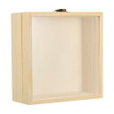 PATIKIL 15 x 15cm 木製シャドーボックス ショーケース 花の額縁 ガラス窓付き 記念品メダル写真収納用 メモリーボックス ナチュラルカラー