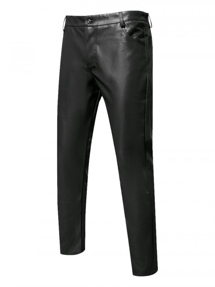 Lars Amadeus パンツ フェイクレザー ズボン レトロ スリムフィット ヒップホップ ナイトクラブ ディスコ パーティー メンズ ブラック 30