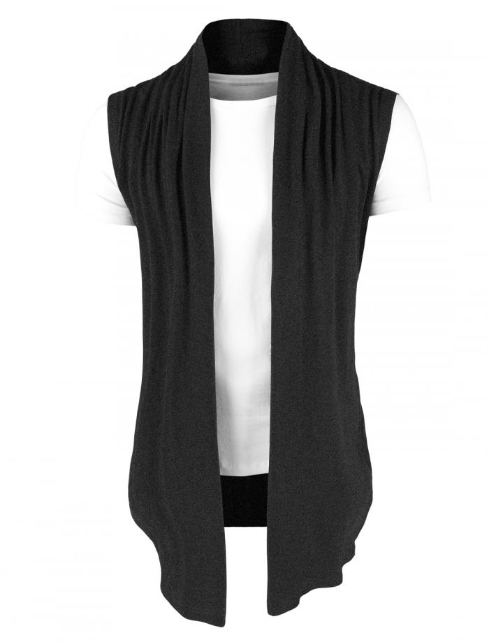 Allegra K ノースリーブ カーディガン メンズ ベスト ジレ ショール 羽織り 前開き 無地 ボレロ 袖なし 抜け感 ダークグレー 34