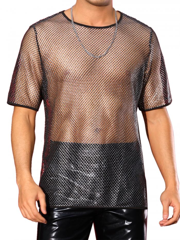 商品詳細 特徴 【属性1】【独特なデザイン】このシースルーのTシャツは、群衆の中であなたを目立たせ、あなたのユニークなスタイルの個性を人々に見せます。【属性2】【パーティースタイル】メッシュのTシャツトップスにジーンズやフェイクレザーパンツを合わせると、多用途でスタイリッシュな印象になります。【属性3】【用途】このシースルーTシャツは、ディスコ衣装、クラブ衣装、レイブ衣装、ロックコンサート衣装として最適です。【属性4】【モデルサイズ】レギュラーフィット。 Lサイズを着用 (身長：189cm、胸囲：94cm、ウエスト：81cm、ヒップ：102cm、体重：80kg。)。【属性5】【ご注意】手洗いのみ。洗濯機洗いやアイロンがけはしないでください。【商品説明】メンズ用メッシュシアーTシャツ シースルー 半袖 パーティー 光沢Tシャツ トップス シースルー半袖ラウンドネックレギュラーフィット光るメッシュTシャツはシースルー感があり、魅力的で神秘的な印象を与えます。通気性に優れた素材を使用したメッシュTシャツは、スタイリッシュで涼しく、快適に着用できます。 注意書き ■商品の色及びサイズは、撮影状況やPC環境により多少異なって見える場合がございます。 ■サイズは目安です。商品により若干の誤差がございます。 ■メーカーの都合により、商品細部のデザインや素材が予告無く変更される場合がございます。