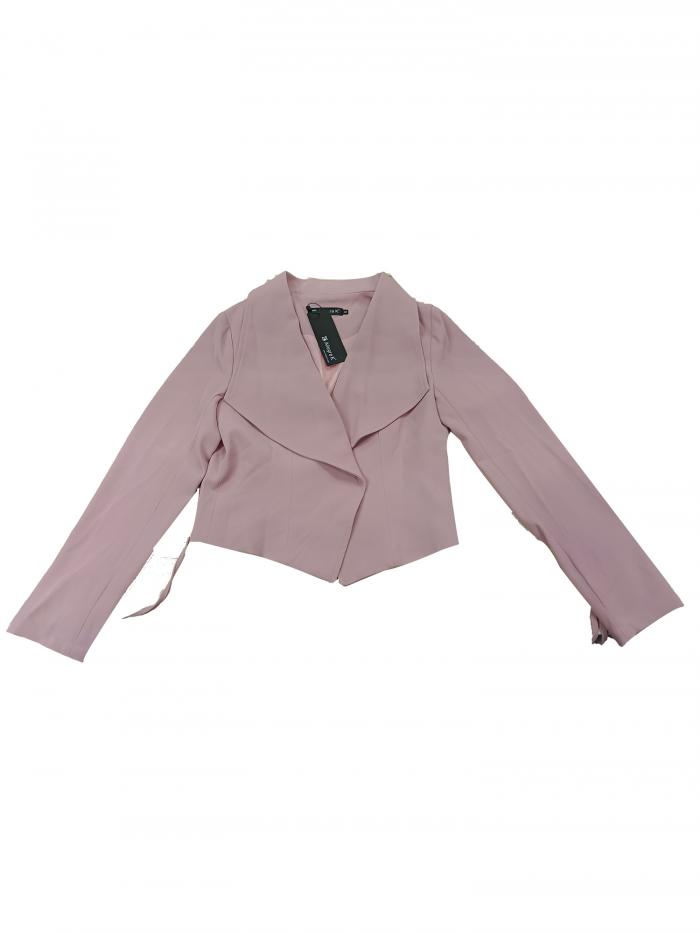 Allegra K ショート ブレザー クロップドジャケット カーディガン 前開き オフィス 事務服 レディース ピンク XL