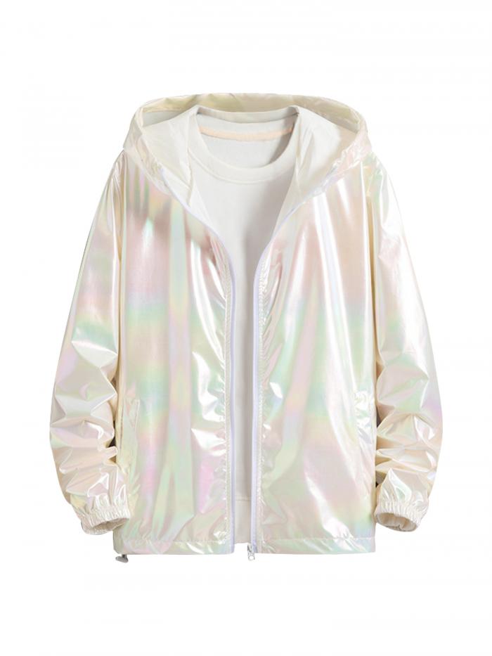 商品詳細 特徴 【属性1】メタリックなデザイン、軽量、ジッパークロージャー、カジュアルな光沢のあるフード付きジャケット。【属性2】ポリエステル100%のスペシャルカラーデザインで、コーディネートの主役になるフード付きのジャケット。【属性3】ハイキング、キャンプ、旅行、クルーズ、休日の職業など、カジュアルな日常やアウトドアに適しています。【属性4】洗濯機で常温で裏返して洗ってください。モデルボディサイズ：身長185cm、胸囲98cm、ウエスト79cm、ヒップ107cm、体重80KG、モデルはLサイズを着用しています。【属性5】サイズについてご不明な点がございましたら、お問い合わせください。【商品説明】スタイリッシュなデザインのユニークなメタリック光沢のフード付きジャケット。外出時の着用感を向上させる軽量生地。カジュアルなデイリーウェア、アウトドア活動、ステージパフォーマンスなどに適しています。ご家族、ご友人、ボーイフレンドへの特別なファッションギフト。平置きサイズ (cm)サイズ----------胸囲----------肩幅----------袖丈----------バックの長さS-----------------107.0----------45.0-----------59.0----------64.0M----------------115.0----------47.0-----------62.0----------66.0L-----------------123.0----------49.0-----------65.0----------68.0XL---------------131.0----------51.0-----------68.0----------70.0XXL--------------139.0----------53.0-----------69.5----------72.0 注意書き ■商品の色及びサイズは、撮影状況やPC環境により多少異なって見える場合がございます。 ■サイズは目安です。商品により若干の誤差がございます。 ■メーカーの都合により、商品細部のデザインや素材が予告無く変更される場合がございます。