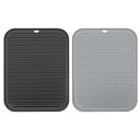 食器乾燥マットセット 2個 30 x 23cm シリコン製 再利用可能 ドレインパッド 耐熱性 キッチンカウンター用 冷蔵庫の引き出し ブラック グレー