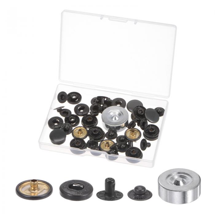 12セットのスナップファスナーキット 15mm（0.59"）の銅製プレススタッドボタンツール ベースと収納ボ..