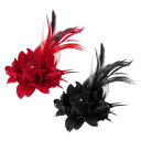PATIKIL フローラルヘアクリップ、2個エレガントな花フェザーブローチピンハットシルクウェディングパーティーダンスバンケットピンアクセサリーカメリア装飾レディードレススーツ、黒&レッド黒フェザー(4)