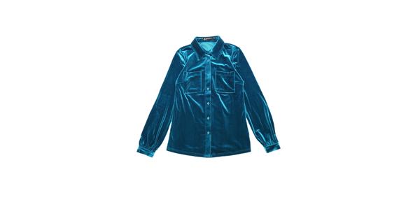 Allegra K ブラウス 長袖 ベルベットシャツ ポイント襟 ポケットフロント ボタンダウン ワーク レディース ロイヤルブルー XL