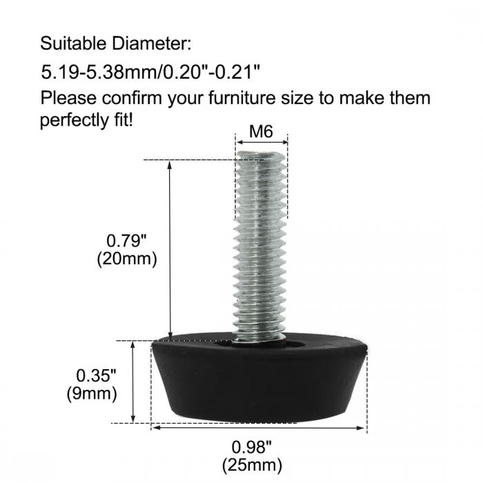 レベリングフィート M6 x 20 x 25mm 家具グライド フロアプロテクター テーブル足用 10個入り 3