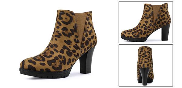 ソウテン チェルシーブーツ ヒョウ柄 ブーティ ラウンドトゥ ブロックヒール プラットフォーム レディース ヒョウ柄 24.0cm