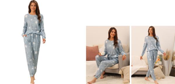 cheibear レディース長袖パジャマセットスタープリントスウェットシャツ2ピースパジャマ ライトグレー XS