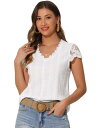 Allegra K レース 夏用トップス ドレッシー 半袖 Vネック カジュアルブラウス レディース用 白 S