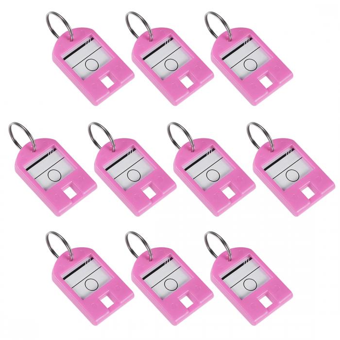 鍵タグ プラスチック製 スプリットキーリング キーチェン IDラゲージラベル サイズ40x27mm ピンク 10個入