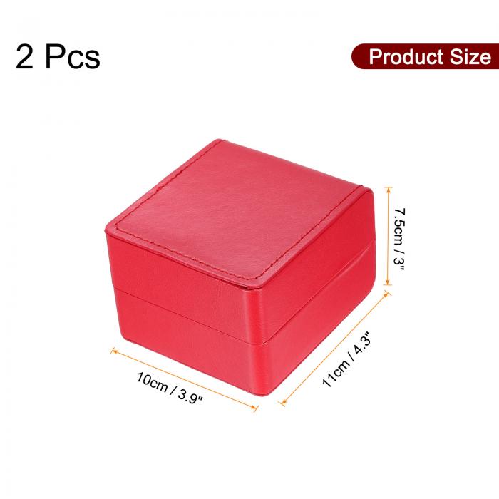 2個入り シングルウォッチケース PUレザーウォッチトラベル収納ディスプレイボックス 取り外し可能なクッション付き 多く 時計に対応 レッド 光沢あり