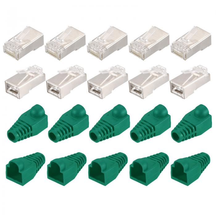 PATIKIL RJ45 CAT6シールドコネクタ RJ45エンドシールドモジュラープラグ 通過8P8Cコネクタ グリーンブーツカバー付き ネットワークケーブル用 20個のパック