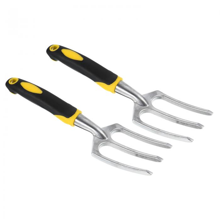 PATIKIL 27.5 cm 3タインハンドガーデニングフォーク 2個 アルミニウム合金 ノンスリップハンドル 硬化..