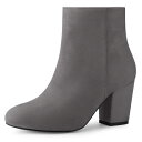 Allegra K アンクルブーツ ラウンドトゥ サイドジッパー チャンキーヒール レディース グレー 24.0 cm(4)