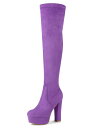 Allegra K ニーハイブーツ 厚底 ブーティ プラットフォーム ブロックヒール レディース パープル 27.5cm(4)