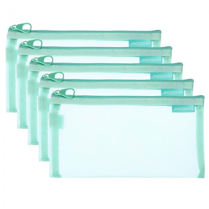 PATIKIL メッシュバッグ 5個 A6サイズ ペンケース ナイロン 化粧ジッパーメッシュバッグ トラベルポーチオーガナイザー オフィス用品 グリーン