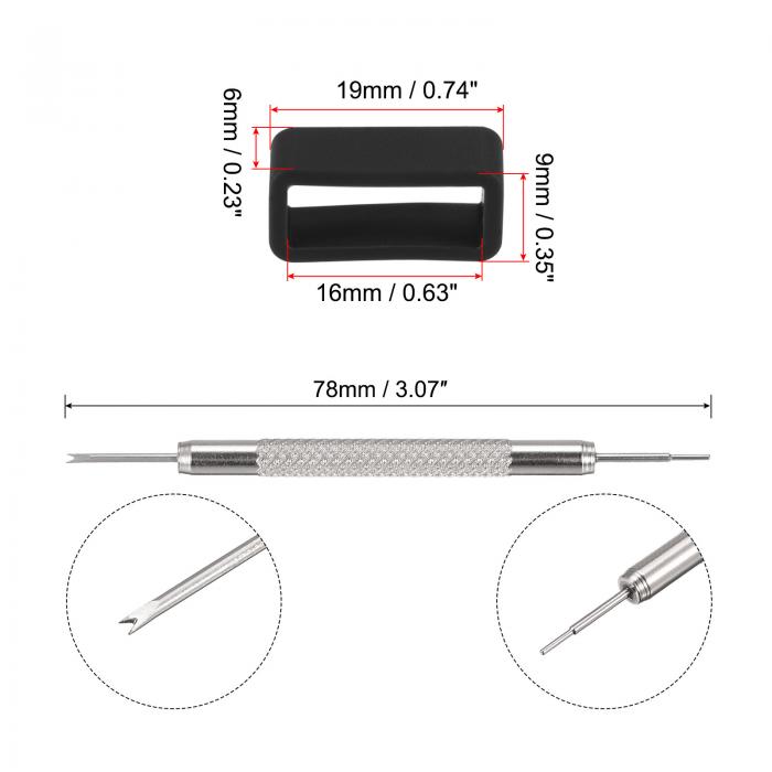ウォッチバンドストラップループ 16mm ラバーファスナーリング シリコンウォッチリテーナー ウォッチ黒1セット