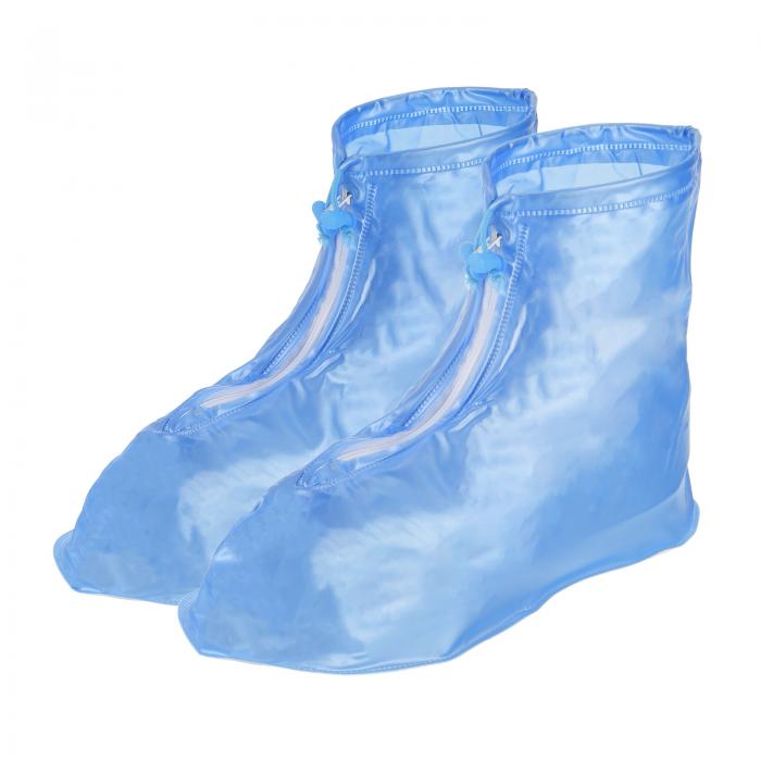 PATIKIL XXXL 防水靴カバー 1ペア PVC 再利用可能 滑り止めオーバーシューズ 雨よけ スノーブーツプロテクター ジッパー付き 男性用 女性用 雨の屋外 ブルー