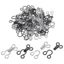 ソーイングフックとアイクロージャーセット 銅 金属 防錆 ラージ ブラック&シルバートーン ブラフック交換用 ズボン スカート ドレス パンツ用 23 mmx11 mm 60セット