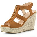 Allegra K レディース プラットフォーム ヒール スリングバック ジッパー ウェッジ サンダル ブラウン 25.0cm(4)