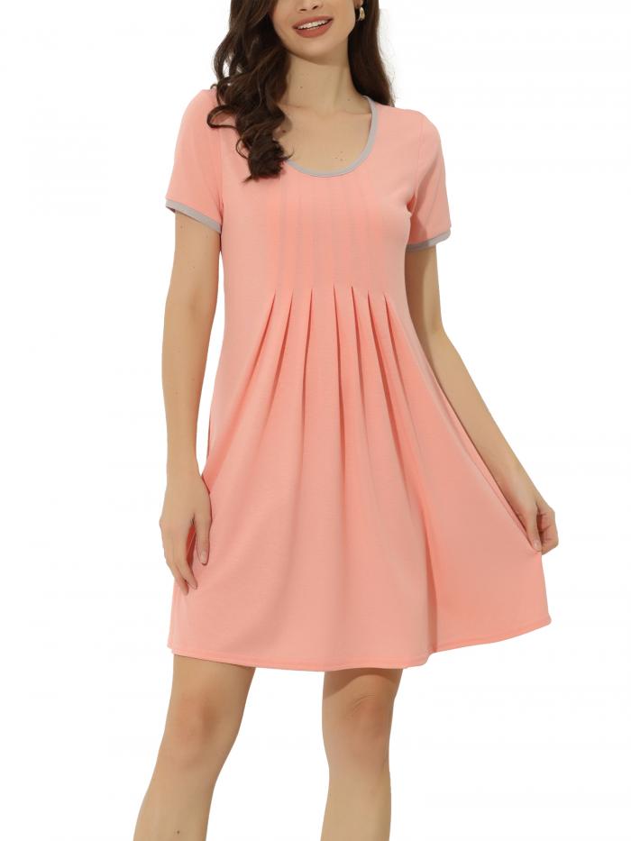 cheibear レディースラウンジドレスナイトシャツパジャマポケット付きソフトパジャマナイトガウン ライトピンク M