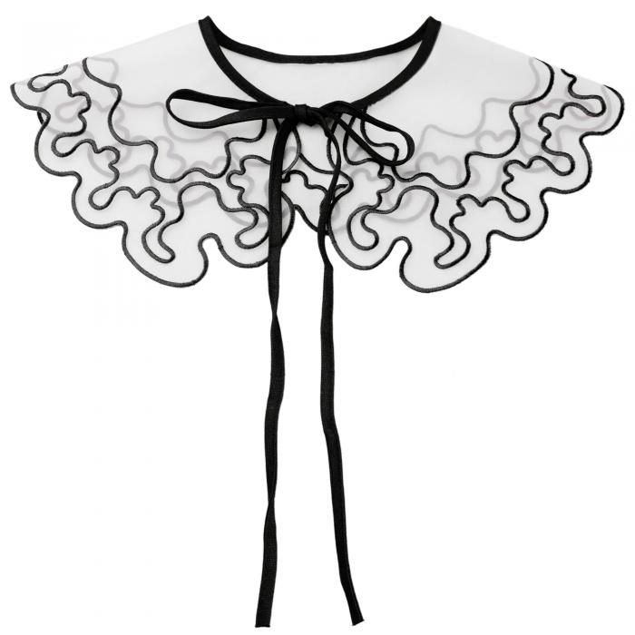 Elerevyo ブラウス 女性 取り外し可能 フェイクカラー 薄手 刺繍ミニケープチョーカー ネックラフ ディッキーカラー 黒-4