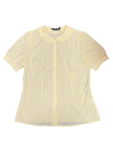 Allegra K チェックブラウス 丸襟 ボタンダウンシャツ パフ半袖 ギンガムトップス レディース イエロー S Allegra K チェックブラウス 丸襟 ボタンダウンシャツ パフ半袖 ギンガムトップス レディース イエロー S