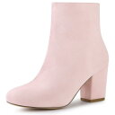 Allegra K レディース アンクルブーツ ブーティ ショートブーツ サイドジッパー スクエアヒール ラウンドトゥ 秋冬 ピンク 25.5 cm(4)