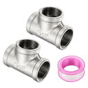 2個304ステンレス鋼Tパイプ継手G3/4"女性Tアダプター3ウェイT字型鋳造パイプ継手コネクター 配管 排水管 暖房システム用シールテープ付き