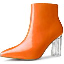 Allegra K アンクルブーツ クリア チャンキーヒール ポインテッドトゥ レディース オレンジ 24.5 cm