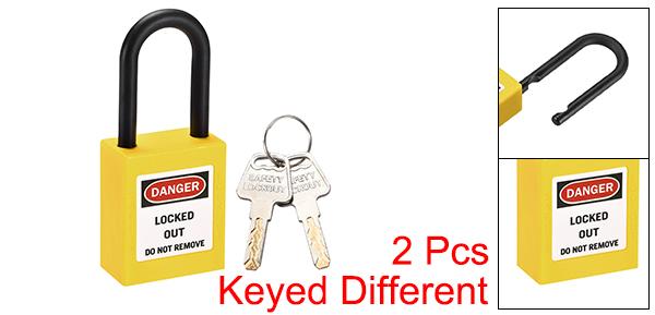 ?ロックアウトタグアウトロック 38 mm?異なるキーシャックル安全パドロック?プラスチックロック?イエロー?2個入り