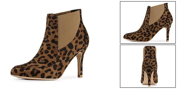 ソウテン アンクルブーツ ブーティ ショートブーツ スティレットヒール ポインテッドトゥ ヒョウ柄 22.5cm