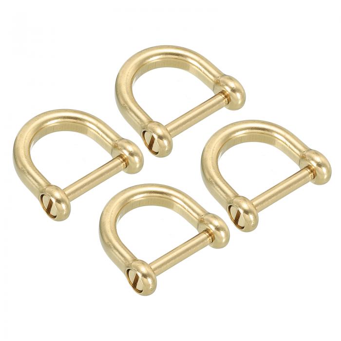 PATIKIL Dリングシャックル 4個セット 1/2"内幅 ソリッドブラス製U字型小さなシャックル DIYレザークラフトの交換用品