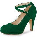 Allegra K パンプス プラットフォーム クロスストラップ スティレットヒール レディース グリーン 24.5 cm(4)