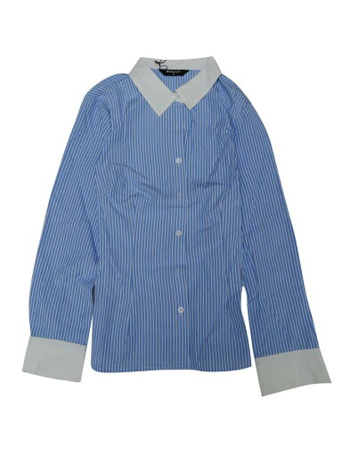 Allegra K レディース ストライプブラウストップス カラーブロック 長袖 襟付き ボタンダウンシャツ ブルー XS Allegra K レディース ストライプブラウストップス カラーブロック 長袖 襟付き ボタンダウンシャツ ブルー XS