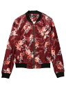 Allegra K 花柄 ジャケット ブルゾン スタジャン ジャンパー ショート丈 アウター 長袖 立て襟 レディース ワインレッド S(4)