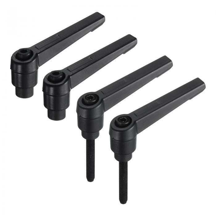 4個 クランピングレバー調整ハンドルセット メトリックM5 x 32mm メス & メス レベルハンドル ハンドスタッドノブ クイックリリース 黒 旋盤機械用(4)
