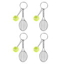 PATIKIL テニスキーチェーン 4個の合金製ミニテニスラケットキーチェーンキーリングテニスボールかわいいスポーツキーリング 緑