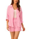 cheibear Womens Sleepwear Button Down Long Sleeve Shirt with Shorts Casual Lounge Sets ԥ XS