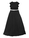 Allegra K レディース ツーピーススカートセット リブニット クルーネック クロップドトップス Aライン ミディスカート ブラック XS