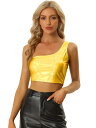 Allegra K クロップトップ ブラウス メタリック 片肩 シャイニー ラウンドネック ワンショルダー パーティー ダンス レディース ゴールド XL
