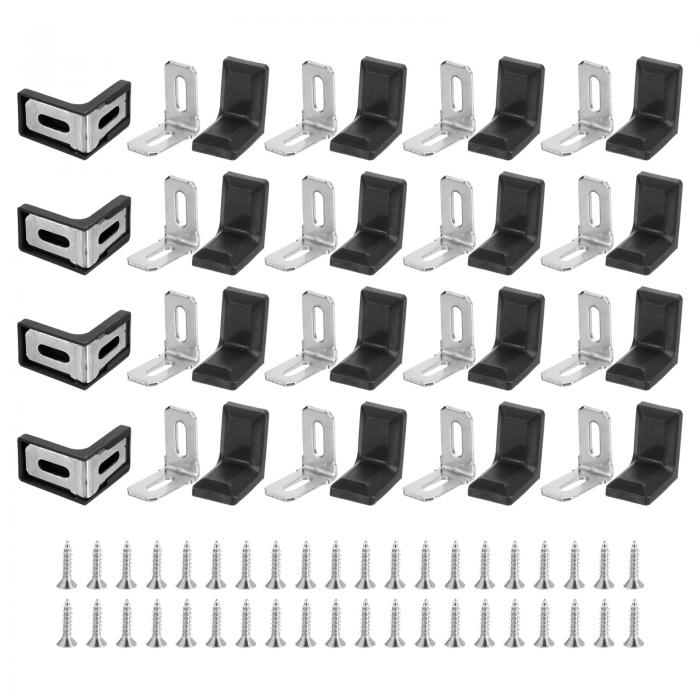 L型アングルブラケット 金属 プラスチック 28x28x17 mm 棚コーナーブレースプレート ネジ付き キャビネット 食器棚用 ブラック 80個