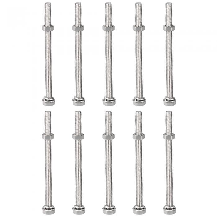 六角ねじボルト ナット フラット ロックワッシャーキット M8 x 110mm 304ステンレス鋼 完全ねじ込み 六角ボルト 10セット入り