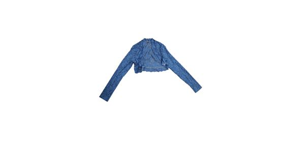Allegra K レディース フローラルレースシュラッグ フリルイブニングドレス 長袖オープンフロント クロップドカーディガン ブルー L