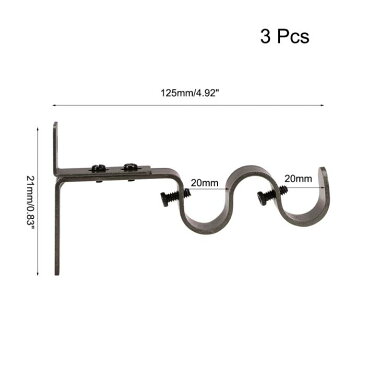 ソウテン uxcell カーテンロッドブラケット 125 x 70 x 21mm 鉄 ダブルホルダーサポート 20mmドレープロッド用 ブラウン 3個