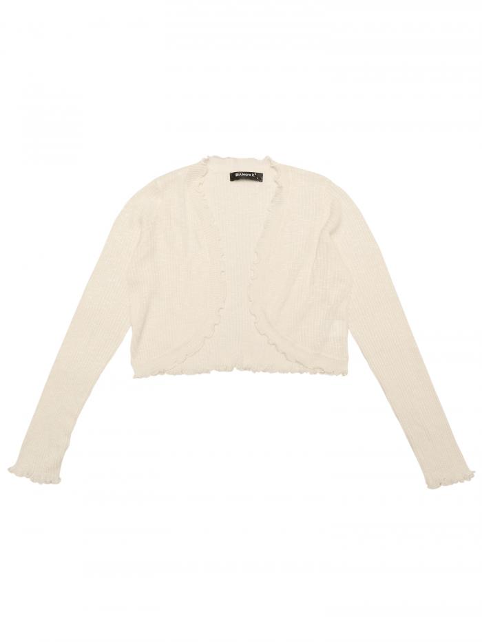 Allegra K カーディガン クロップ シュラッグ フリル トリム 長袖 ニット エレガント オープンフロント..