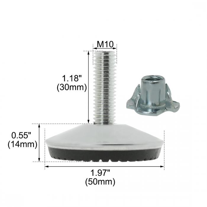 レベリングフット M10 x 30 x 50mm 家具 グライド 脚用 フロアプロテクター Tナッ...