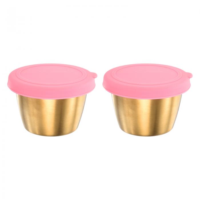 2個セットのサラダドレッシング容器 2.4オンスのステンレス製調味料容器（蓋付き） ランチベントボックス ピクニック 旅行用 ピンク色